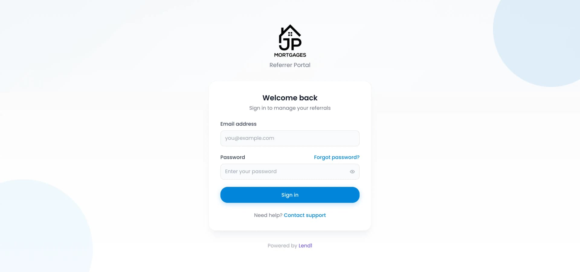 Referrer Portal in the Lend1 platform
