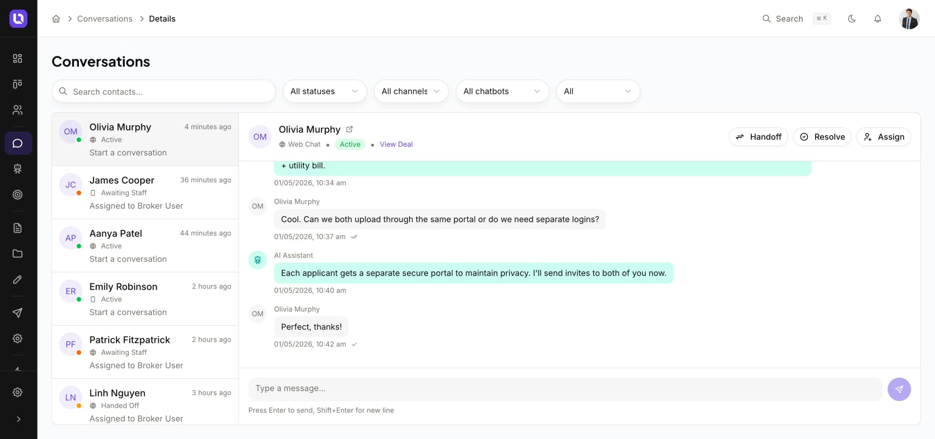 Communication Hub in the Lend1 platform
