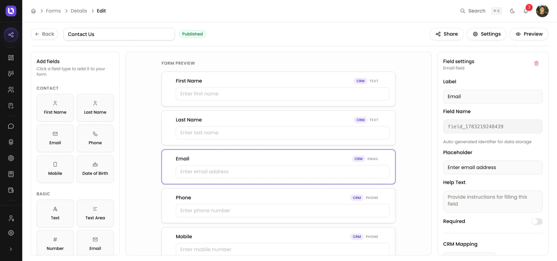 Forms in the Lend1 platform