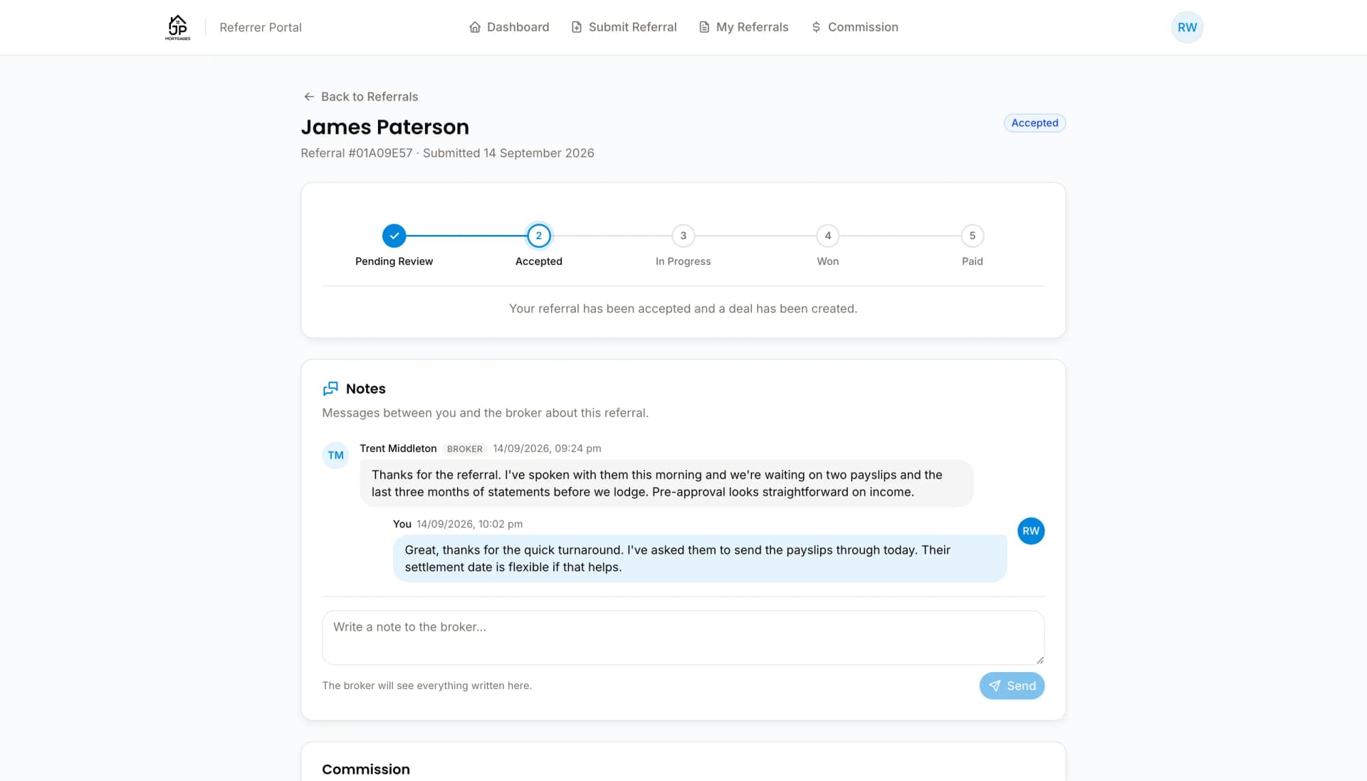 Referrer Portal in the Lend1 platform