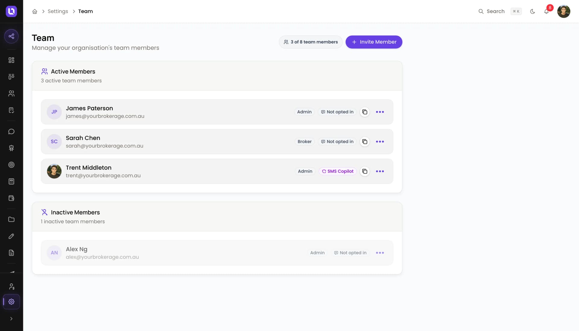 Team & Permissions in the Lend1 platform