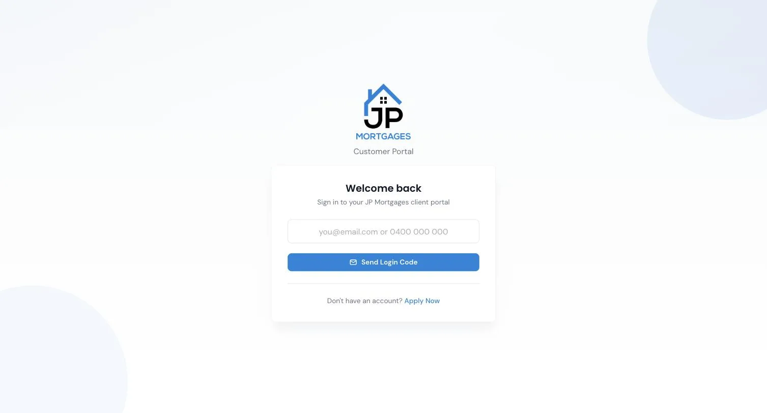 Client portal sign-in page carrying a brokerage's own logo and name, with a field for an email or mobile number and a Send Login Code button